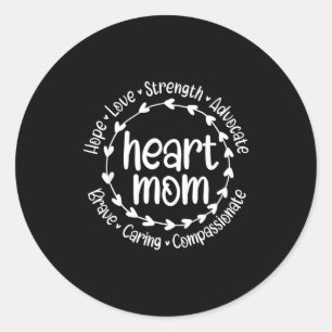 Pegatina Redonda Guerrero Chd Madre Corazón Mamá Enfermedad Cardíac