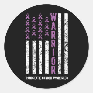Pegatina Redonda Guerrero Cinta morada Conciencia pancreática sobre