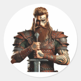 Pegatina Redonda Guerrero con espada