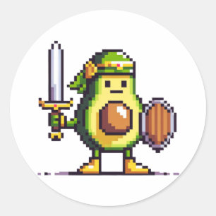 Pegatina Redonda Guerrero de aguacate de píxeles - Arte de juegos r
