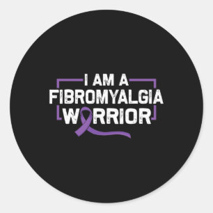 Pegatina Redonda Guerrero De Cinta Púrpura De Conciencia De Fibromi