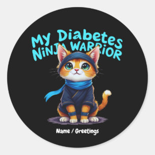 Pegatina Redonda Guerrero de Conciencia sobre la Diabetes Ninja Gat