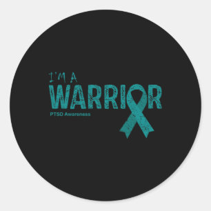 Pegatina Redonda Guerrero de concientización por estrés postraumáti