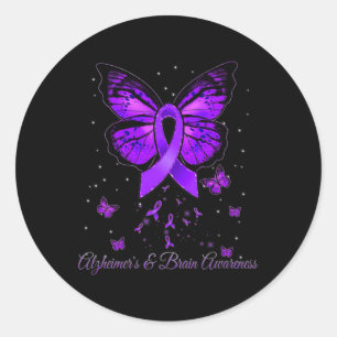 Pegatina Redonda Guerrero de la cinta morada Alzheimerheimer Brain 