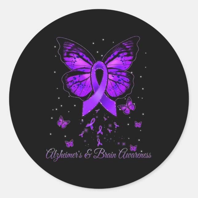 Pegatina Redonda Guerrero de la cinta morada Alzheimerheimer Brain  (Anverso)
