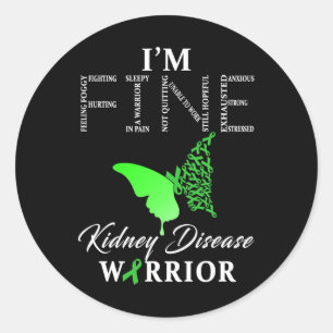 Pegatina Redonda Guerrero de la enfermedad renal estoy bien 1