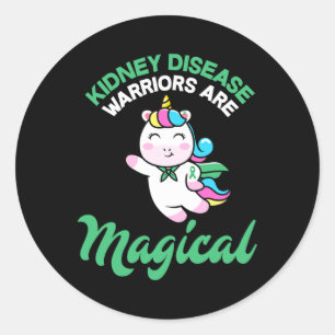 Pegatina Redonda Guerrero de la enfermedad renal Magia Unicornio