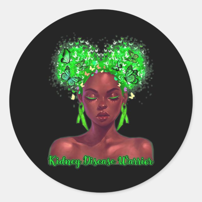 Pegatina Redonda Guerrero de la enfermedad renal Melanin Conciencia (Anverso)
