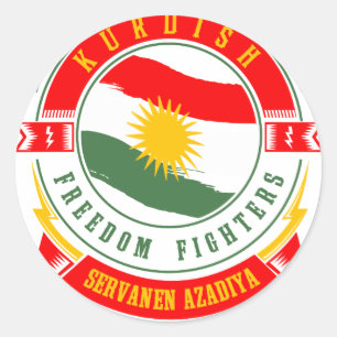 Pegatina Redonda guerrero de la libertad de Peshmerga del KURDISTAN