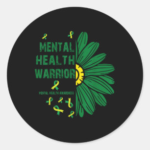 Pegatina Redonda Guerrero de la salud mental Concienciación sobre l