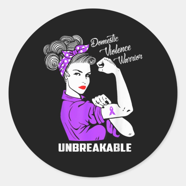 Pegatina Redonda Guerrero de la violencia doméstica Gi de inquebran (Anverso)