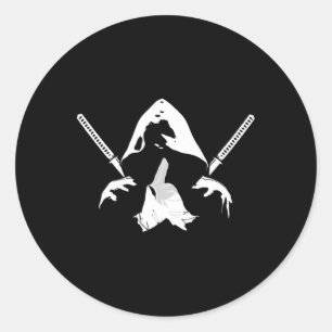Pegatina Redonda Guerrero de Ninja Bushido Samurai Martia luchadora
