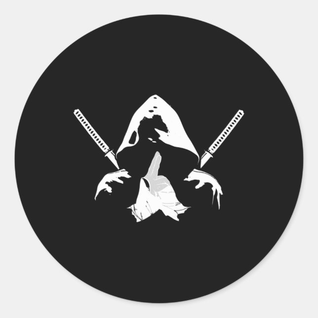 Pegatina Redonda Guerrero de Ninja Bushido Samurai Martia luchadora (Anverso)