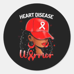 Pegatina Redonda Guerrero del Corazón Mujer Negra Roja Conciencia d