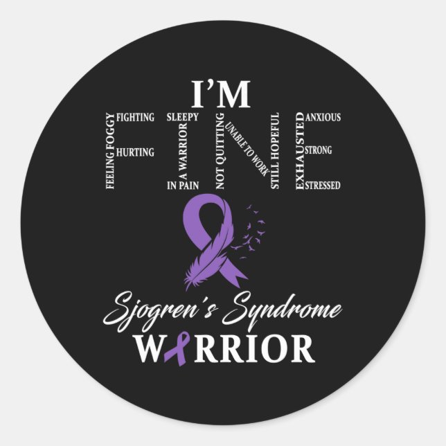 Pegatina Redonda Guerrero del Síndrome de Sjogren: estoy bien con e (Anverso)