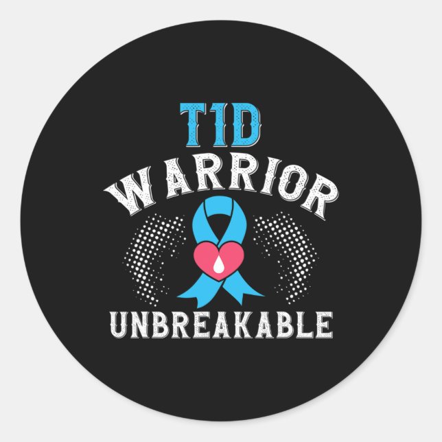 Pegatina Redonda Guerrero del T1D: inquebrantable conciencia sobre  (Anverso)