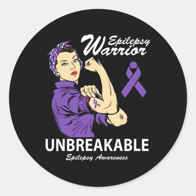 Pegatina Redonda Guerrero Epilepsia Inquebrantable Epilepsia Concie (Anverso)