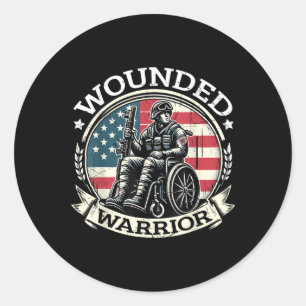 Pegatina Redonda Guerrero herido héroe americano veterano grupo mil