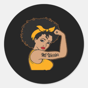 Pegatina Redonda Guerrero Inquebrantable Esclerosis Múltiple Afro N