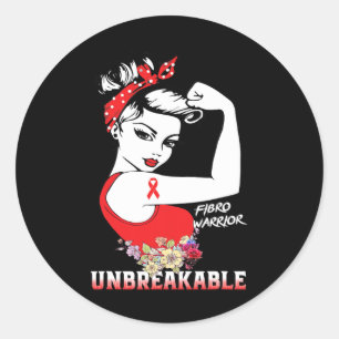 Pegatina Redonda Guerrero Inquebrantable Fibromialgia Conciencia