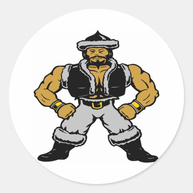 Pegatina Redonda Guerrero mongol blanco Hun (Anverso)