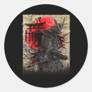 Pegatina Redonda Guerrero Samurai Japonés