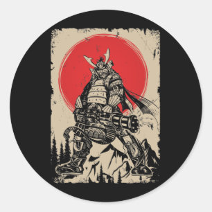 Pegatina Redonda Guerrero samurai japonés con arma