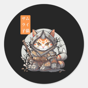 Pegatina Redonda Guerrero Samurai Japonés Kawaii Gato Anime Lover