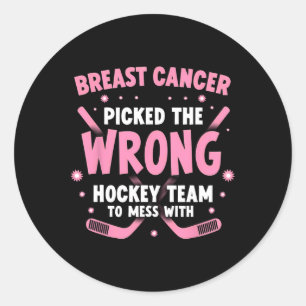 Pegatina Redonda Guerrero Superviviente de Cáncer de Mama de Hockey