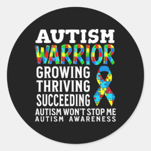 Pegatina Redonda Guerreros del autismo puzzle de niños apoyo autism