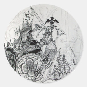 Pegatina Redonda GUERREROS GÓTICOS, caballeros bárbaros, fantasí