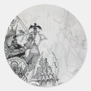 Pegatina Redonda GUERREROS GÓTICOS, caballeros bárbaros, fantasí