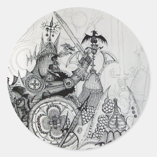 Pegatina Redonda GUERREROS GÓTICOS, caballeros bárbaros, fantasía (Anverso)