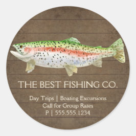 Pegatina Redonda Guía Rusa de Pesca de Madera