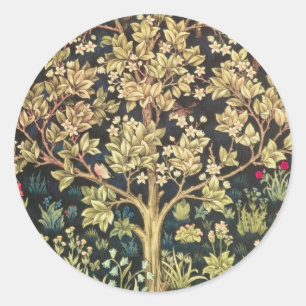 Pegatina Redonda Guillermo Morris Árbol De La Vida Vintage Pre-Raph
