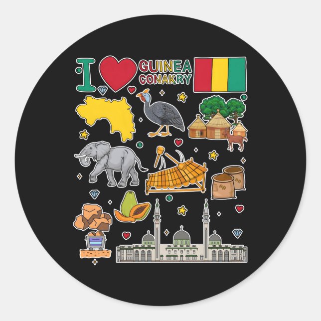 Pegatina Redonda Guinea Conakry dibuja símbolos mapa bandera Cultur (Anverso)