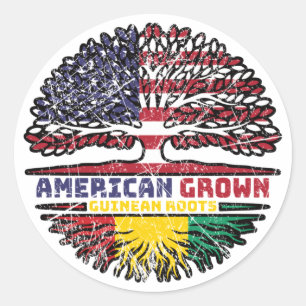 Pegatina Redonda Guinea Guineano Americano Árbol Roots Bandera