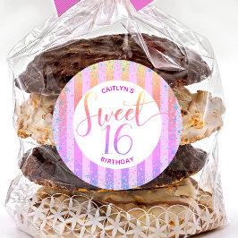 Pegatina Redonda Guión arcoiris oscuro purpurina dulce de 16 años