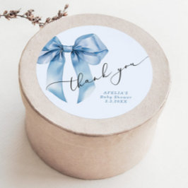 Pegatina Redonda Guión azul Bow Oh niño ducha Gracias