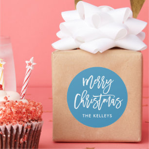 Pegatina Redonda Guión azul del pincel navideño personalizado