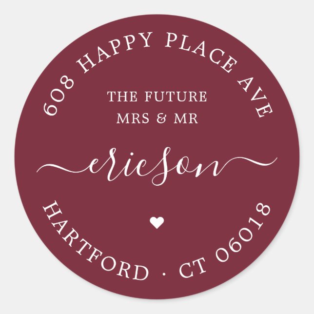 Pegatina Redonda Guión blanco Dirección de devolución del Boda futu (Anverso)