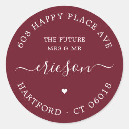 Pegatina Redonda Guión blanco Dirección de devolución del Boda futu