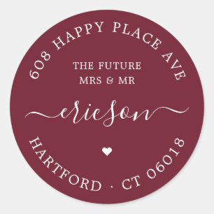 Pegatina Redonda Guión blanco Dirección de devolución del Boda futu