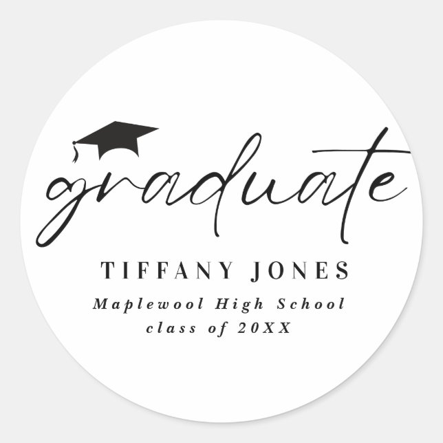 Pegatina Redonda Guión blanco moderno para graduados 4 fotos Gradua (Anverso)
