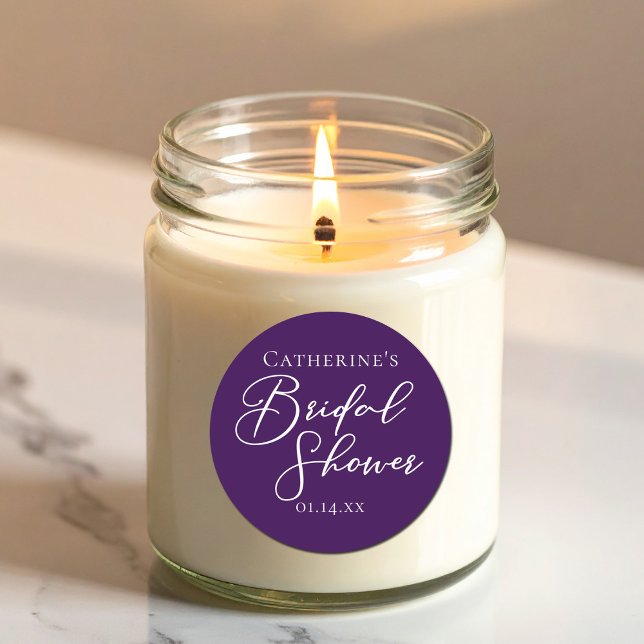 Pegatina Redonda Guión blanco personalizado de la ducha de novia pú (Subido por el creador)