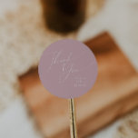 Pegatina Redonda Guión caprichoso | Rosa Gracias Favor De La Boda<br><div class="desc">Presentamos nuestro impresionante guión caprichoso | rosa gracias a la boda favor pegatina redondo clásico perfecto para su sencilla y moderna celebración de la primavera boho. Nuestro elegante diseño incluye una vibrante paleta de colores pastel y luminosa con un guión de caligrafía de moda vintage. Ya sea que prefiera un...</div>