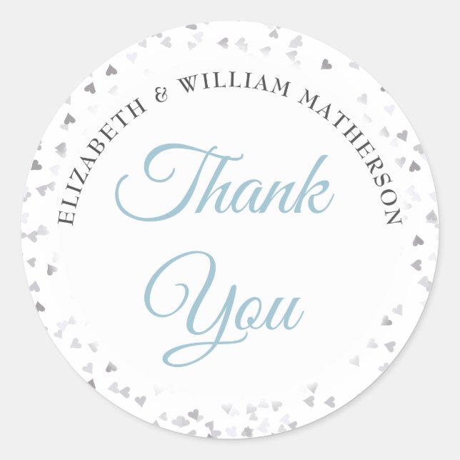 Pegatina Redonda Guión Corazones de agradecimiento Confeti (Anverso)