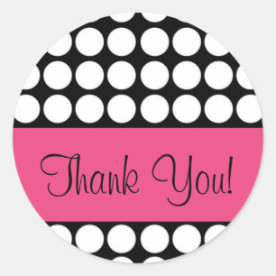 Pegatina Redonda guión de agradecimiento de puntos rosas y negros