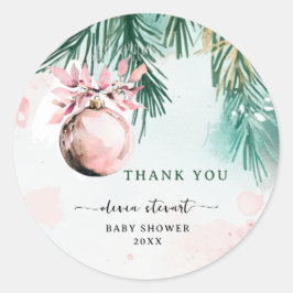 Pegatina Redonda Guión de agradecimiento para Baby Shower de niña e