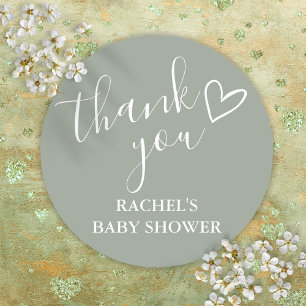 Pegatina Redonda Guión de agradecimiento para baby shower neutral e